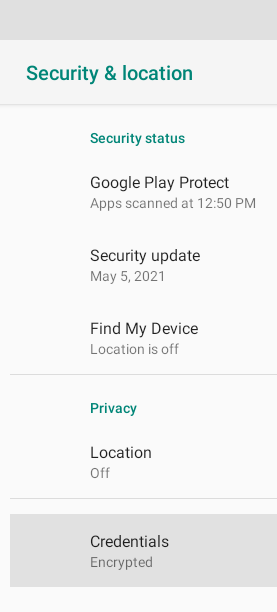 ChromeOS <strong>Security & location</strong> screen